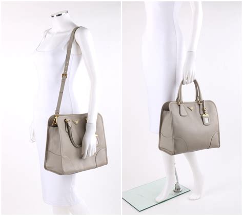 PRADA c.2011 “Saffiano Lux” Pomice Grey Leather Tote 